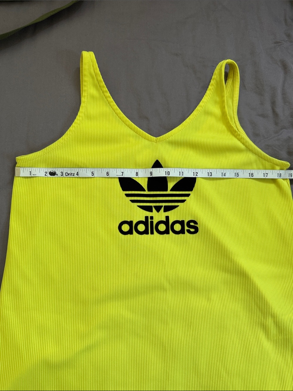 adidas Originals Neon Yellow Ribbed Logo Tank Top - Picture 6 of 7